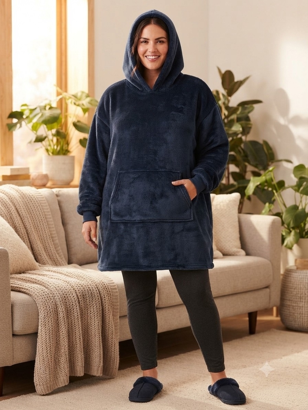 Nordstrom Navy Plush Hooded Oversized Pullover Jacket